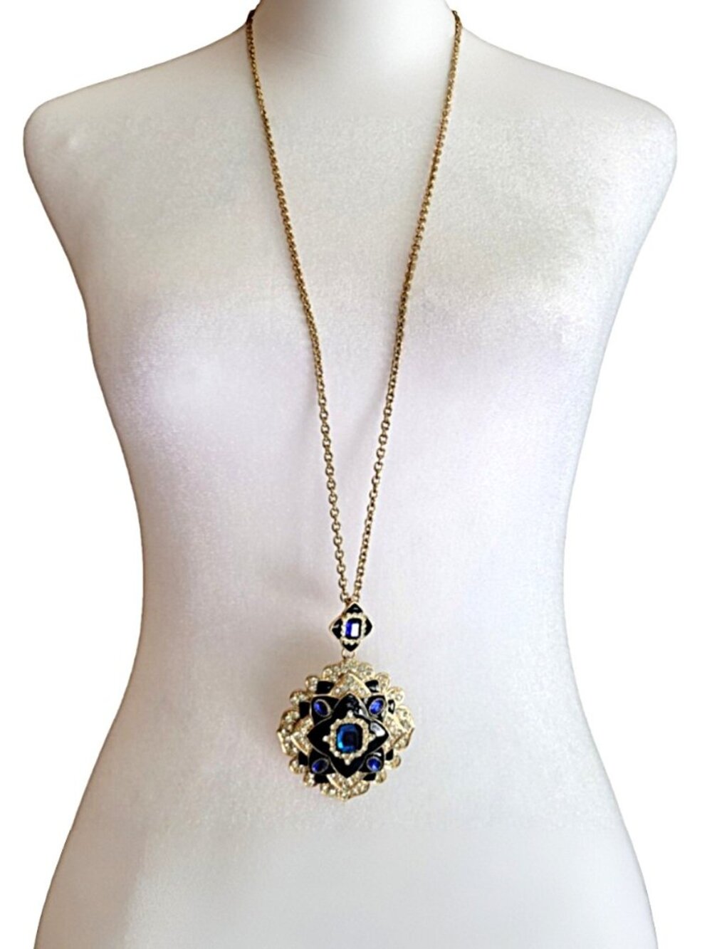 Vintage Royal Blue Statement Necklace - Early 2000s Glam